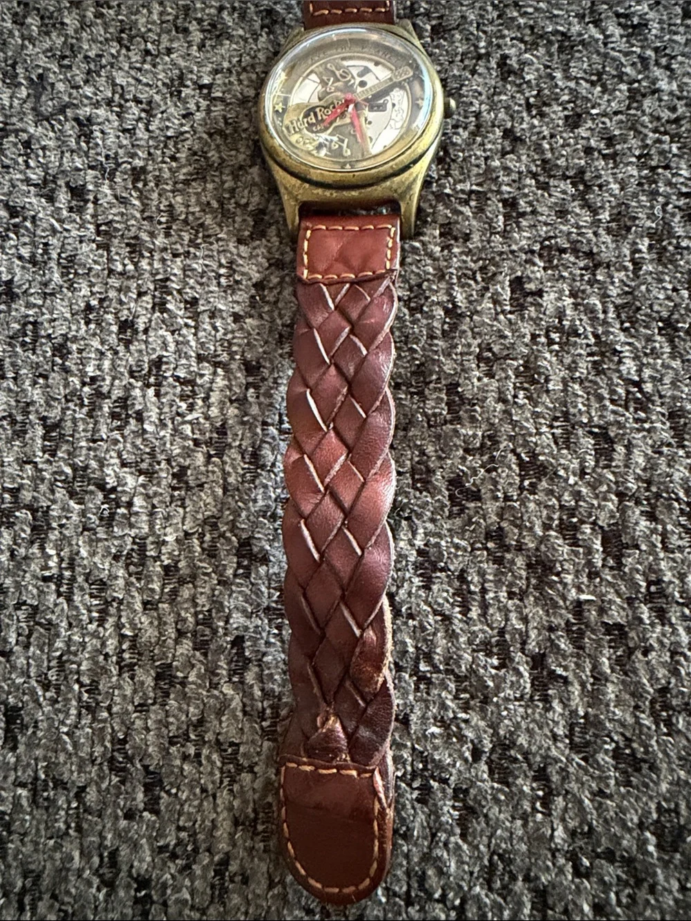 Hard Rock Cafe Brown Braided Leather Men's Watch with Brass-Tone Case